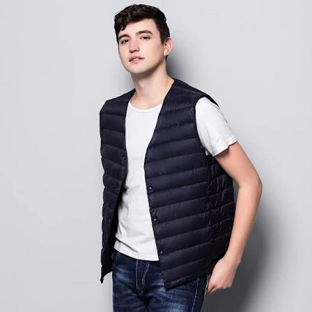Ny Man Ultra Let 90% Andedunjakke Veste Forår Efterår Ærmeløs V-Hals Vest Mænd Casual Vinter Kraveløs Vest Navy Blue XXL