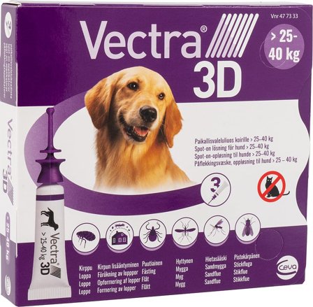 Vectra 3D Spot-on-opløsning til hunde 25-40 kg 25-40 kg 3 pak, Medicin & Pleje, Håndkøbsmedicin, Håndkøbsmedicin Til Dyr