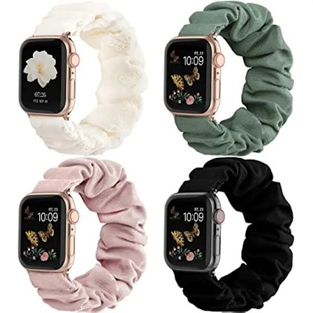 4-pack Kompatibla Apple Watch-armband Scrunchie 38mm 40mm 41mm 42mm 44mm 45mm Sött Tryckt Elastiskt Solo Loop-armband Damarmband_tfrf