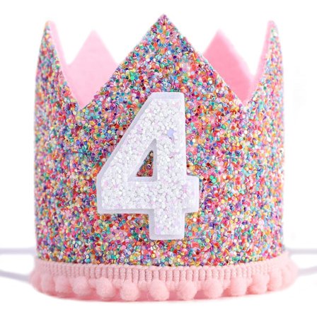 Regnbågskrona - 4-års födelsedagsfest Glitterkrona, Barnhattar, Babyfotorekvisita, Krondekoration, Små flickors håraccessoarer
