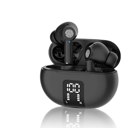 [LCS] Bluetooth 5.3 Trådløse Hodetelefoner - HiFi Stereo Lyd, Vanntette In-Ear Hodetelefoner med Mikrofon for iPhone/Samsung/Android, svart
