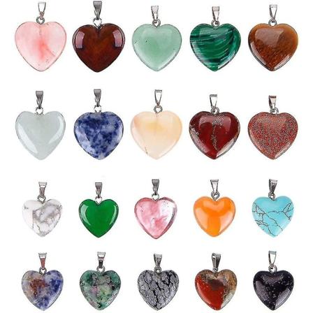 20st Hjärtformade Stenhängen Charms Kristall Chakra Pärlor För Diy Halsband Present