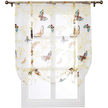 Korte gardinkapper for vindu med fargerike sommerfuglgrener, ZQKLA