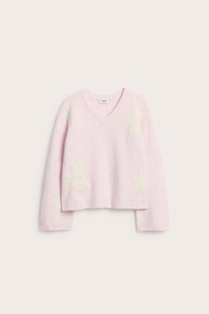 Kappahl | Kuviollinen neulepusero, jossa on v-pääntie Pinkki 170 | Pinkki