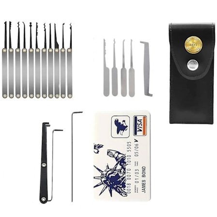 Hemmelig Låseplukker Sæt Professionel med Øvelsesguide Kort Sæt Låseplukning Sort Håndtaske til Skabe Værktøjstaske 20 Dele [DB] Y