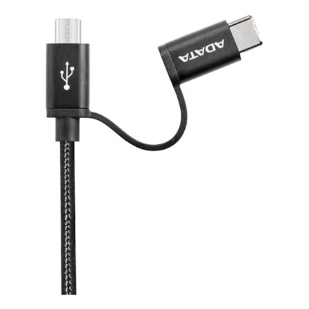 ADATA Micro USB/USB-C 2.0-kabel, tygbekläddd kabel, 1m, svart