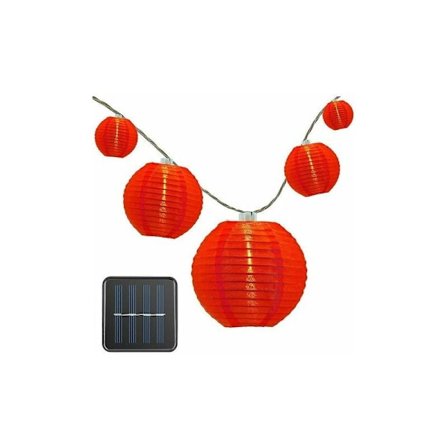 Mångsidiga solcellsdrivna papperslyktor, röda hängande dekorationer för trädgård, hus, innergård (5 meter, 20 lampor)