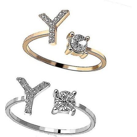 Ring Kvinnor Bokstav Silver Och Guld Färg Metall Justerbar Öppning Ring Initialer Namn