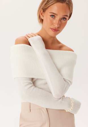 Pieces - Pcriko Ls Off Shoulder Knit - Cloud Dancer - Kläder - - Bubbleroom