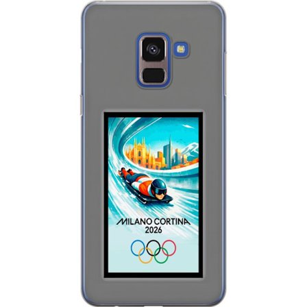 Yhteensopiva Puhelinkuori Samsung Galaxy A8 (2018) Dynaaminen kelkkailija tai skeleton-ajaja jääkanavalla Milanon Cortina 2026 kanssa, kaupunkinäkymä