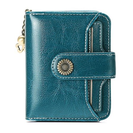 Äkta läder dam plånbok Dam kort plånbok Multifunktionell Mini Zero Plånbok Körkort Plånbok, Snabb Frakt (Blå)