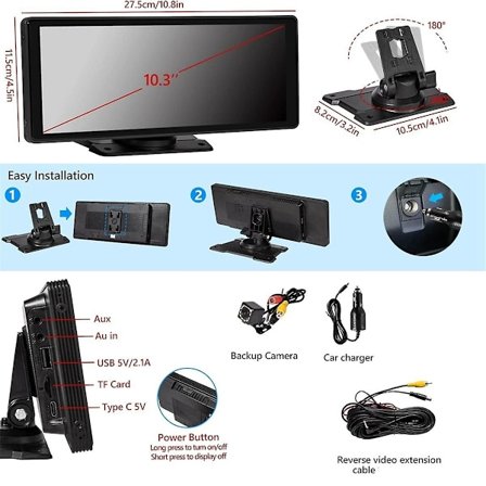 10.26 Tommer Trådløs Carplay & Android Auto Stereo med AHD Bakkamera, Bærbar Bilradio Bluetooth Spejllink-Perfet