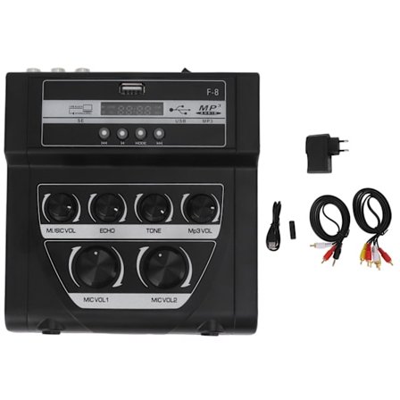 F8 Sekoituspöytä Ulkokäyttöön Karaoke Mikrofoni Bluetooth-Tallennuksella Musta Koti Sekoituspöytä 100‐240V EU-Pistoke