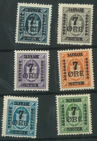 Danmark - AFA 160-161 + 163-166 - 7 øres provisorier