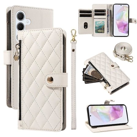 Samsung Galaxy A35 5G -lompakkokotelo hihnoilla, rombikuvioinen nahkainen puhelinkotelo [DB]