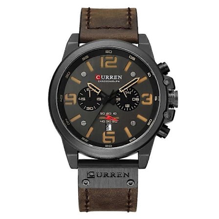 CURREN 8314 Multifunksjonell Herre Quartz Klokke Vanntett Lærreim Herre Armbåndsur - Svart/Mørkebrun