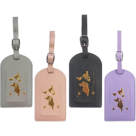 Bag Travel Bagasjemerker, 4-pakning, PU-skinn Koffert Bagasjemerker, Kofferthenger med Justerbar Spenne, Navnelapp, Adresselapp, Flyreise