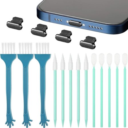 Antistoftplugg i metall för telefon, kompatibel med iPhone 11/11 Pro/11 Pro Max/12 mini/12/12 Pro/12 Pro Max, rengöringsborste för telefonport