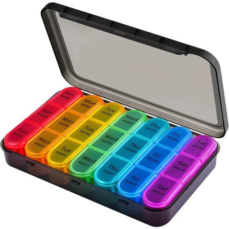 7-dages pilleæske-arrangør 3 gange dagligt medicinopbevaringsboks, ugentlig medicintablet-arrangør fugtsikker BPA-fri rejseboks-etui