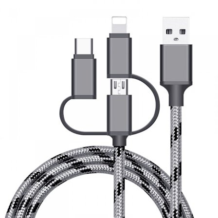 3 in 1 Multi Fast Charging Cable 3A Nylon Braided USB A to Lightning/Type C/Micro USB Charger
