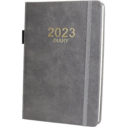 Akademisk dagbok 2023 A5 Dag per sida, Daglig dagbok 2023 Från jan 2023 till dec 2023, Produktivitetsplanerare A5 med månadsflikar, Pennslinga och 