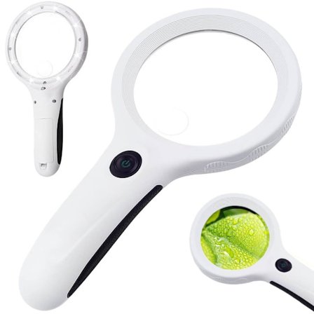 Forstørrelsesglas 4x med LED Lampe - Perfekt til Læsning og Arbejde hvid