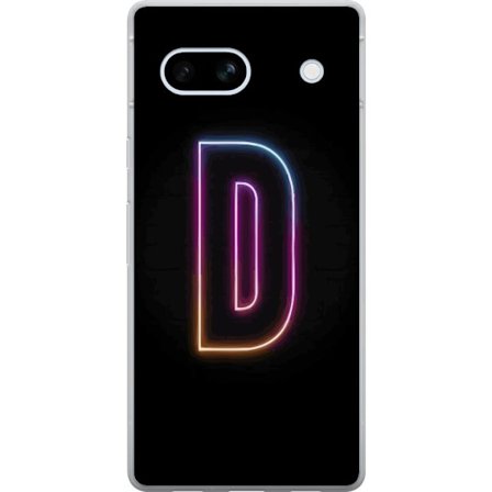 Kompatibel Mobilcover til Google Google Pixel 7a Minimalistisk neonbogstav D i farveskiftende lys mod sort baggrund i moderne digital design