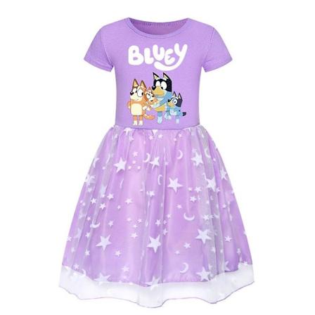 3-10 år flickor Bingo Bluey tryck prinsessklänning kjol födelsedagsfest cosplay maskeradklänning Tutu[HK] Purple 9-10 Years
