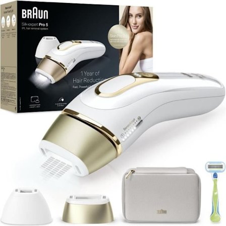 Pulsed Light Epilator - BRAUN - Silk·expert Pro 5 - Hårborttagning hemma - Påse - Venus Razor - 2 huvuden - PL5152