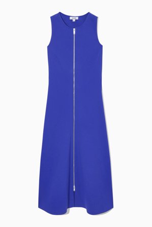 COS Women's Flared Zip-Up Midi Dress in Bright Blue