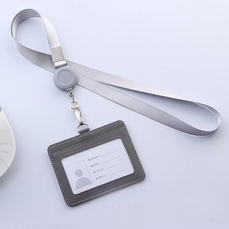Infällbara nyckelband ID-bricka hållare Läder Bank Buss Pass Fodral Omslag Män Kvinnor Bank Kreditkortshållare Rem Korthållare