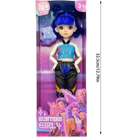 Musikk temasang K-Pop Hunters 12-tommers, 15-leddet dukkeleke, Rumi/Mira/Zoey for K-Pop Hunters-fans bursdagsgaver. Trykk for å spille musikk.