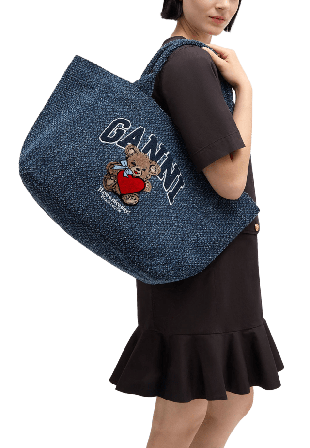 GANNI Medium Trapeze Shopper Bear Denim Handväskor Dam Blå ONESIZE