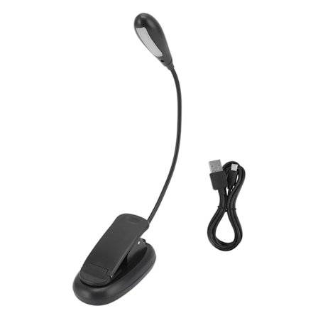 Svart Clip On Lampa 9 Nivåer 7 Lampor Vikbar Flexibel Svanhals USB Uppladdningsbar LED Läslampa
