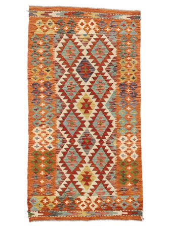 Handvävd Kelim Afghan Old Style Matta 105X200 Mörkröd/Grön