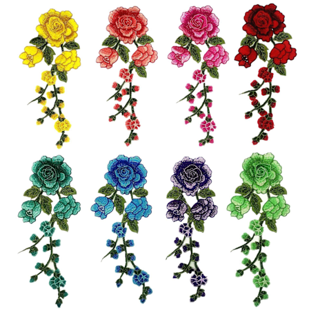 Dww-broderi stryge-på patch, 8 stk. rose blomster stryge-på applikation patches til håndværk, syning, tøj, andre vævede stoffer