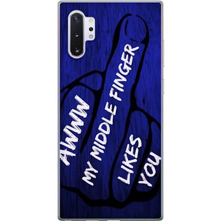 Kompatibelt Mobildeksel til Samsung Galaxy Note10+ Mørk typografisk illustrasjon med hjerteform og budskap om vennskap mot dyp blå tretekstur