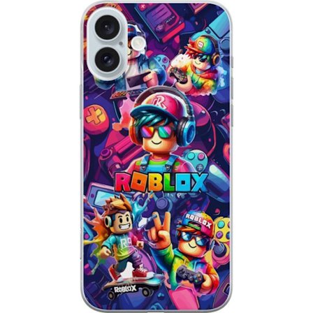 Yhteensopiva Puhelinkuori Apple Apple iPhone 16 Plus Värikäs Roblox-peliryhmä kuulokkeilla, ohjaimilla ja neonväreillä, täydellinen lapsille ja
