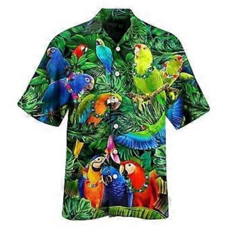 Sommer Hawaii Skjorte Livlig T-shirt Retro Skjorte Strand Papegøje Print Kortærmet Mand Camisa Ferie Casua