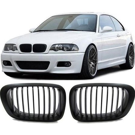 2 MATTSVARTA GRILLAR FÖR BMW 3-SERIE E46 COUPÉ FAS 1 FRÅN 1999 TILL 04/2003