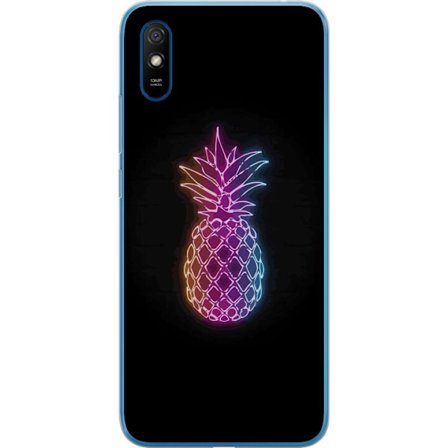 Kompatibelt Mobildeksel til Xiaomi Xiaomi Redmi 9A Neonlysillustrasjon av ananas i fargerikt lys mot svart bakgrunn