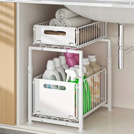 Underskabsarrangør / Teleskopskuffe – 2-etagers Opbevaringshylde til Køkken & Badeværelse