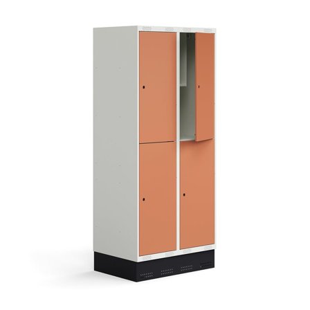 Student locker ROZ, 2 modules, 4 doors, incl. base, 1890x800x550 mm, coral