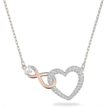 Infinity Hjärta Smyckeskollektion, Halsband och Armband, Roséguld Rhodiumton Finish, Klara Kristaller