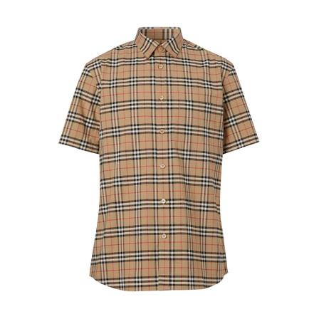 Burberry Checked Short Sleeve Shirt Brun, Herre Skjorter, Størrelse: XL