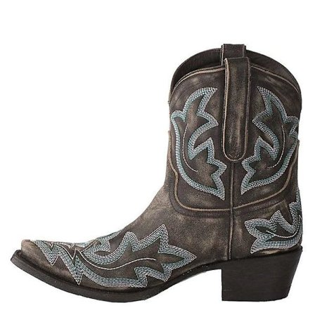 Kvinnor Retro Western Cowboy Cowgirl Broderi Spetsiga Tå Ankel Boots Låg Block Heel Booties Skor Storlek