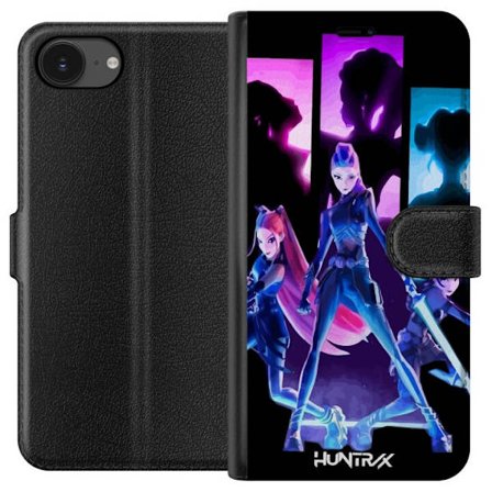Kompatibelt Plånboksfodral till Apple Apple iPhone 16e Futuristisk tjejgrupp illustration med neonljus och starka färger i sci fi estetik