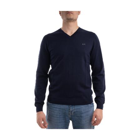 Sun68, Maglia V Neck Solid Blauw, Heren, Maat:XL