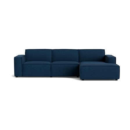 Lyon Chaiselongue-Sofa, rechts, Aragon Blau, modernes Design, großes Ecksofa mit 304 cm Breite, einfarbig, gemütliche Polsterung für Heim.