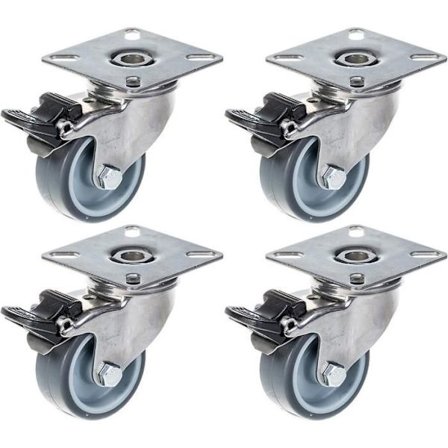 byggarbetsplatsutrustning 50 mm 2" rostfria hjul i grått gummi, svängbar med broms, 160 kg, set om 4